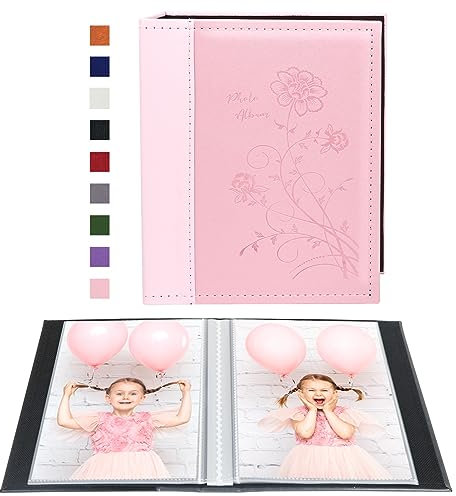 Miaikoe Small Photo Album 6x4 2 Packs, Each Pack Holds 50 Vertical Pictures, Slip in Top Loading Photo Albums Only 10x15cm for Artwork or Postcards Storage (Pink)