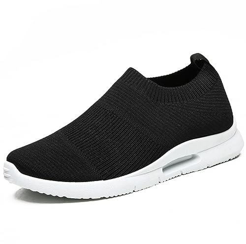 MGNLRTI Mens Slip on Trainers Running Shoes Gym Walking Sneakers Lightweight Tennis Shoes Black Mens Size 9 UK(Label Size:43)