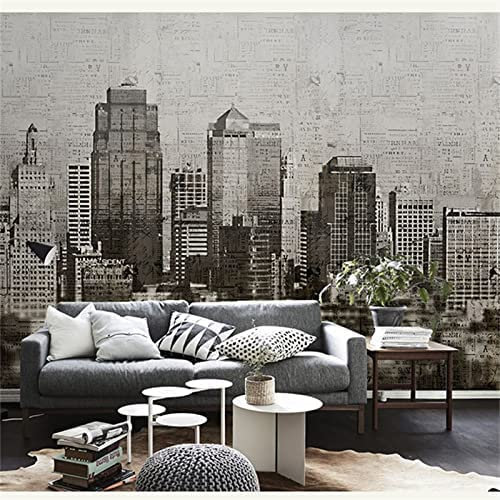 3D Wall Mural Poster Großer Aufkleber Tapete Retro-Schwarz-Weiß-Stadtgebäude Wand Abziehen Und Aufkleben, Abnehmbare Wanddekoration, Druckbild, Bilddesign Für Schlafzimm 140 (Breite) x 70 (Höhe) cm