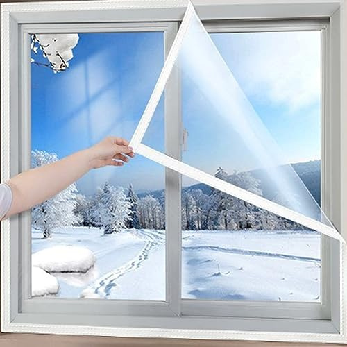 Thermo Cover Fenster Isolierfolie,Transparente Thermofolie Fenster Winter Winddichte Kälteschutz Wärmefolie mit Klettverschluss, Entfernen (150x180cm)