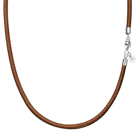 Viwind Lederkette 925 Silber Verschluss Geflochten Kunstleder Halskette 2.5mm breit Damen Herren Kette für Anhänger charm 45-60cm wählbar DIY Lederschnur (60cm, Braun)