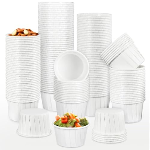 VOKOY 2 oz Paper Souffle Portion Cups [Pack of 200], Small Paper Jello Shot & Condiment Cup, Disposable Sample Cups for Tasting, Ketchup, Sauce, Medicine, Measuring, Dessert, Snack, Nuts