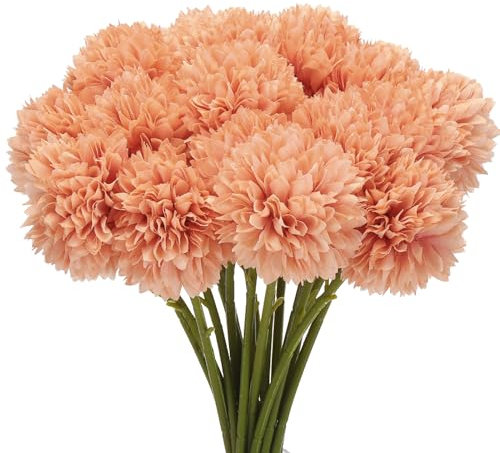 QUARKZMAN Künstliche Blumenköpfe Seiden Chrysantheme Kugel Hortensie Orange Falsche Blumen für Heimwerker Bastelarbeiten Hochzeit und Party Dekoration Packung von 20