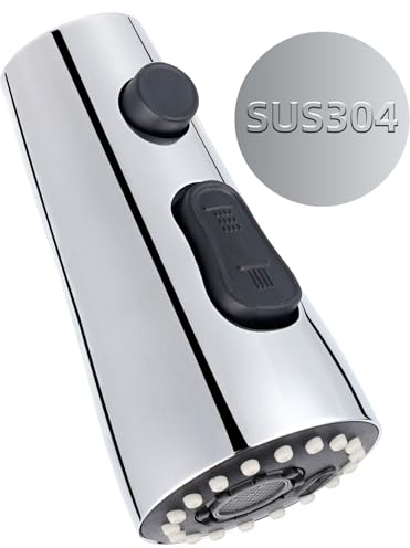 Hibbent Tête de robinet de cuisine de remplacement, Pull Down tête de pulvérisation de cuisine avec 15 adaptateurs, 3-fonctions de cuisine buse de pulvérisation (G1/2)-argent