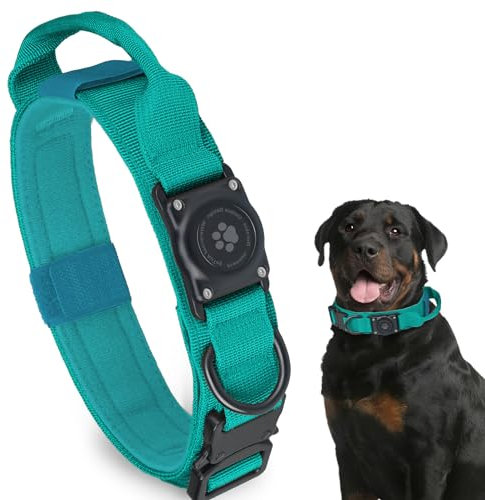 Taktisches AirTag Hundehalsband, 100% Wasserdicht Integriertes Apple Air Tag Hundehalsbänder mit Hart PC AirTag Halter, Verstellbares Militärhalsband mit Griff, GPS Hundehalsband für Mittelgroße Hunde