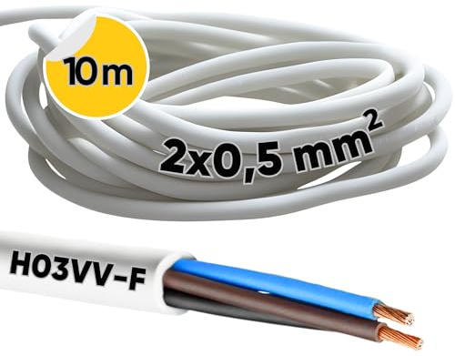 10 m Kalitec H03VV-F Hose Cable 2 x 0.5 mm² I Power Cable without Protective Conductor I PVC Cable for Indoor Use I Electric Cable White I Lamp Cable Flexible I Device Cable 2 Core