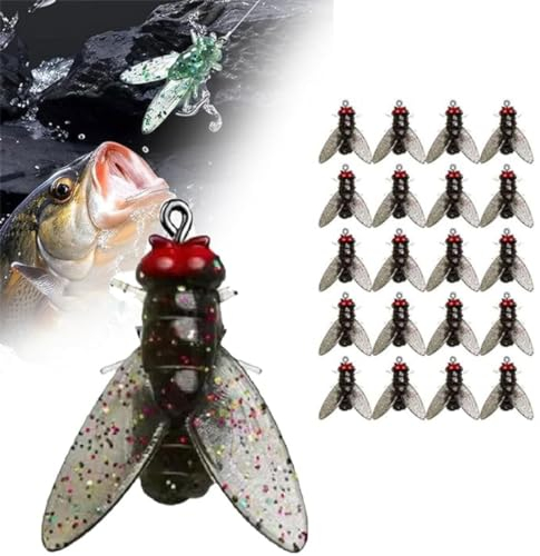 20PCS Bionische Angelköder in Fliegenform, Bionic Fly Fishing Bait, Bionischer Fliegenfischerköder, Fliegenfischen Set, Bionischer Köder zum Fliegenfischen für Barschforellen Lachsangeln (Schwarz, M)