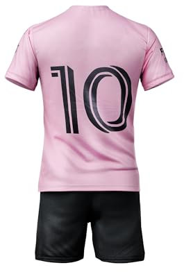 IHIMI Miami #10 Maillot de football pour enfant, unisexe, maillot de sport, maillot d'entraînement de football, avec short court (164, rose)