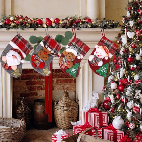 JINYUNMIN Calcetín de Navidad Chimenea Conjunto de 4 Piezas, calcetín de Navidad Chimenea Calcetines de Navidad, 3D calcetín de Papá Noel calcetín de Papá Noel para llenar y Colgar