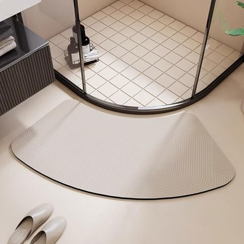 Koncey Curved Shower Mat, Diatomite Stone Bath Mat Quick Dry, Water Absorbent Bath Mat for Bathroom, Kitchen, Toilet, Door(G,45x70cm)