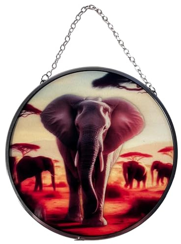 Elephant Design 6-Inch Stained Glass Suncatcher - Decorative Hanging Ornament for Windows