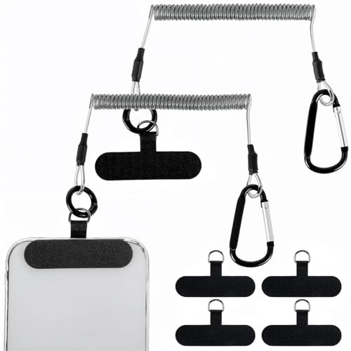 AOZUO 2 lanières télescopiques de téléphone, lanière de téléphone antivol avec boucle, lanière de téléphone anti-chute universelle avec patch de sécurité pour la randonnée en plein air, le ski, le