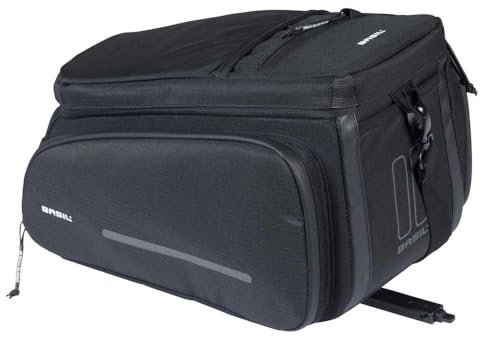 Basil Move Gepäckträgertasche MIK - 10-26L, Schwarz, Wasserabweisend, Nachhaltig aus recyceltem Polyester, Inkl. abschließbarer MIK-Adapterplatte