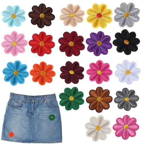 Lot de 20 écussons à repasser en forme de fleurs colorées - Patchs thermocollants et fleurs en tissu pour jeans, vestes, sacs à dos - Décoration DIY pour enfants et adultes