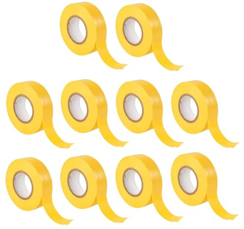 TERF® Paquete de 10 cintas eléctricas amarillas de 19 mm x 33 m, cinta aislante de PVC autoadhesiva fuerte para aislar reparación, proteger cables eléctricos y uso amplio de cinta de sellado