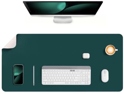 Jumdast Schreibtischunterlage, doppelseitige rutschfeste Schreibunterlage | Multifunktionales Office Mausepad Laptop Tischunterlage Schreibtischunterlage Leder Schreibtischmatte (90x43 cm, Beige Grün)