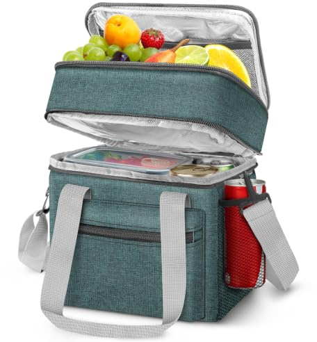 EEEKit 14L Double Deck Insulated Lunch Bag, Leakproof Cooler Bag, Thermal Lunch Tote Bags for Work School Office Picnic Outdoor, Navy