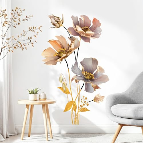 SHUCHING Stickers Muraux Grand Fleurs, Autocollants Mural Fleurs 3D, Décoration Murale pour Chambre Salon