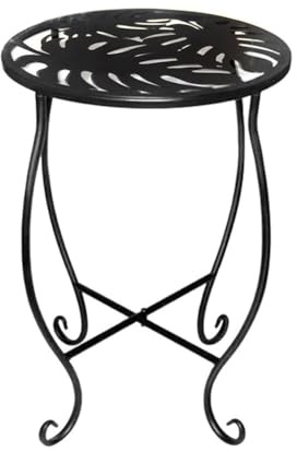 Eawfgtuw Metall Pflanzenständer Indoor Outdoor Beistelltisch 20,3 cm runder Beistelltisch mit Monstera-Muster Dekorativer Präsentationsständer für Garten Terrasse Balkon Wohnzimmer Schwarz