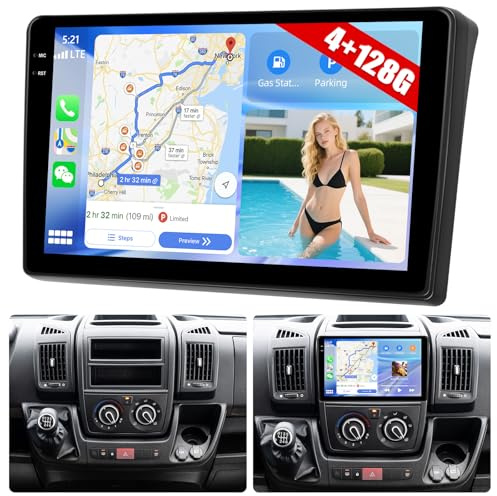 CAMECHO 4G+128G Android 15 Autoradio für FIAT Ducato 3/Peugeot Boxer 2/Citroen Jumper 2 mit Navi Carplay Android Auto,2 Din Radio mit 9 Touchscreen mit Bluetooth RDS FM WiFi+Rückfahrkamera
