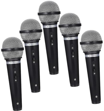 SOPOTUTU Pack de 5 Micros Factices en Plastique Noir pour Garçon et Filles, Modèle de Microphone Réaliste Bords Polis, Accessoires Sûrs pour Jeux de Rôle et Performances sur Scène