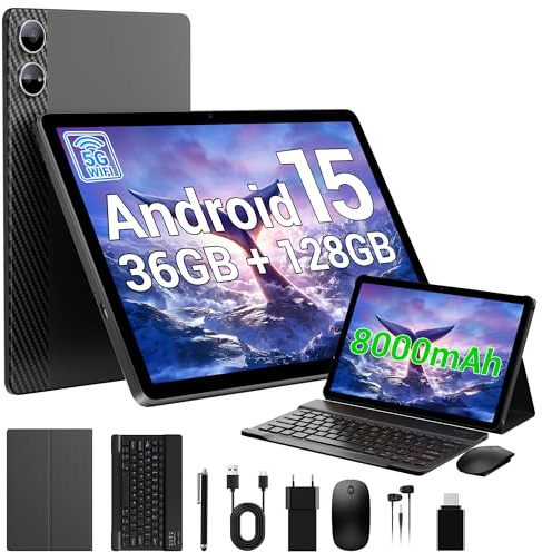 MAXLEGEN Tablette 10 Pouces Android 15 avec Clavier Souris Stylet Housse Casque, 36GB RAM + 128GB ROM + 2To Extensible, Octa-Core, 5G/2.4GHz WiFi + BT, Gemini AI, 8000mAh, 13MP, OTG, Boîtier Métal