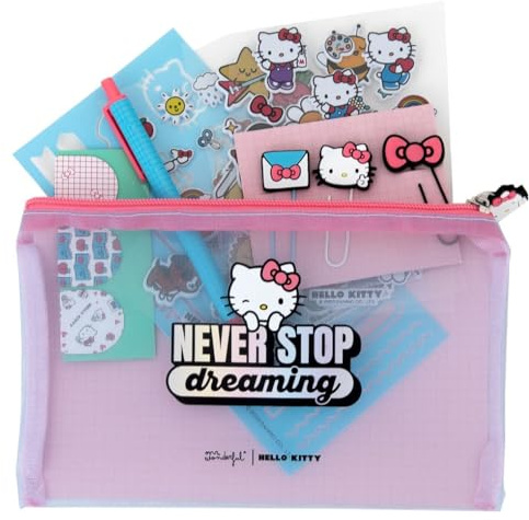 Mr. Wonderful - Set d'écriture Hello Kitty - 3 marque-pages magnétiques - 3 Trombones - 1 Stylo Blueue - 1 Pochoir - 4 Planches d’autocollants