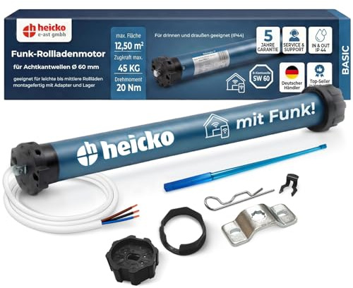 heicko Funk-Rollladenmotor, 20 Nm, 60 mm 8-Kantwelle, max. 45 kg | Elektrischer Rolladenantrieb mit mechanischen Endschaltern