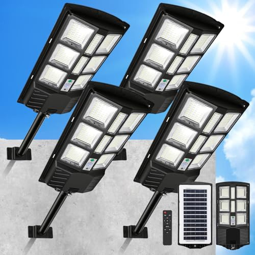 Peviasot LED Solar Straßenlaterne 300W, Solarlampen für Außen, Solarbetriebene 6500K Straßenlampe Wandleuchte mit Bewegungsmelder Sensor, Außen Wegeleuchte im Freien Straßenleuchte,4 Stück