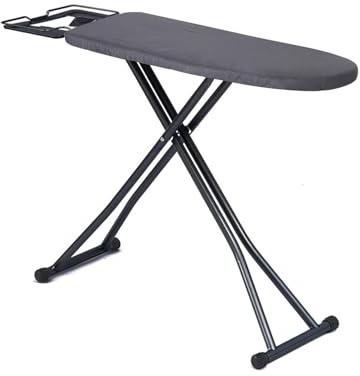Folding Ironing Board 125x30cm - Adjustable Height (65-78cm) with Anti-Skid Feet, Silicone Iron Rest & Safety Lock, Durable Cotton Cover Lightweight Foldable Iron Board for Home Use (Black)