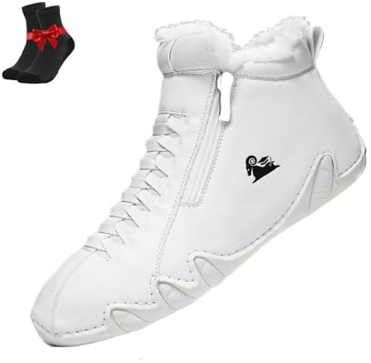 Barfotastövlar Damläder Vattentäta ortopediska skor, Höga halkfria dragkedja Utomhusvandring Vandring Casual Sneakers(White (fleece-lined),38 EU)