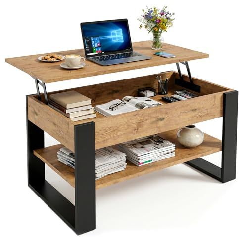 CraftPAK Couchtisch höhenverstellbar mit Stauraum - Couchtische - Wohnzimmertisch klappbar - höhenverstellbarer Coffee Table - Wohnzimmer Tisch Holz Braun