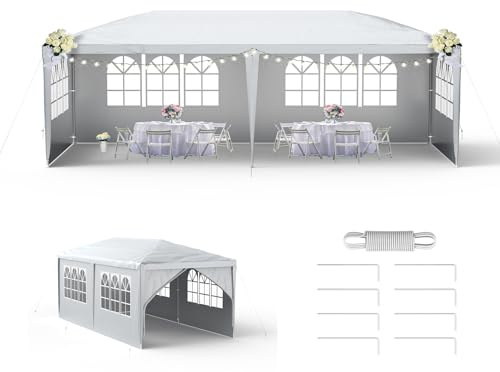 LZQ Paviljong festtält trädgårdspaviljong 3 x 6 m popup-stil snabb montering vattentätt festtält med fönster, tak och 6 sidoväggar, öltält utomhus trädgårdstält för fest, camping, marknad, grå