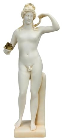 Hermafroditus staty – grekisk mytologi patina finish gjuten marmor skulptur, handgjord i Grekland, 30 cm – klassisk grekisk konstreplika, dekoration av museumskvalitet