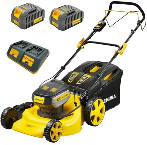 Nemura Tondeuse Autotractée à Batterie 80 V (2x40V) - Coupe 51 cm - 2 Batteries 4Ah + Double Chargeur - Autonomie 550 m² - 7 Hauteurs 25-70 mm - Fonction Mulching - Bac 60L - Marque Française