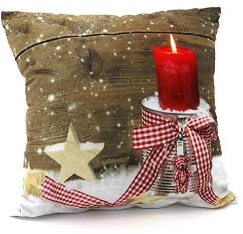 heimtexland ® Dekokissen Weihnachten 40x40 cm Fotodruck Hüttenstil Kissenhülle rot Landhaus Weihnachtskissen Weihnachtsdeko Kissen Typ590