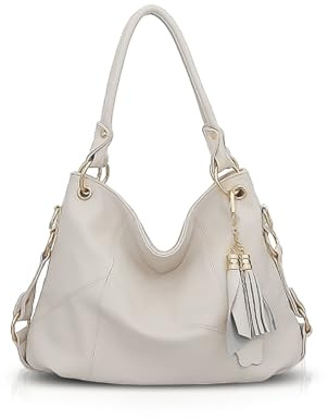 NICOLE & DORIS Women Handbag Large Capacity Shoulder Bags Soft Leather Hobo Bag Fashion Cross-Body Bags Top-Handle Bags with Tassel Beige