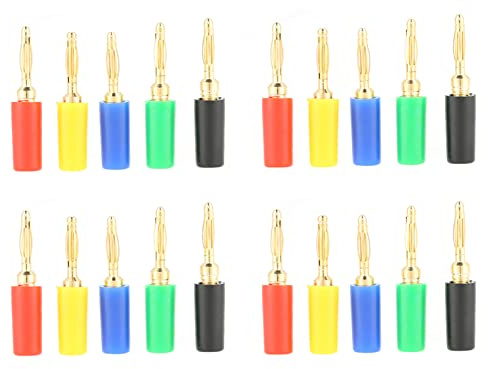 Duokon 2mm Mixed Colors Banana Plugs Gold Plated Musical Speaker Cable Wire Pin Jack Test Probes Connectors For Amplifier(20 Pcs/set)