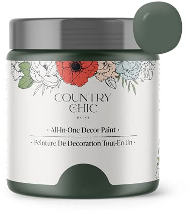 Country Chic All-in-One Chalk Paint for Furniture, Cabinets, Home Decor, Eco-Friendly, Matte Finish, Built-In Primer & Top Coat for Wood, Metal - Hollow Hill (Dark Green) - Pint 16 oz (475 ml)