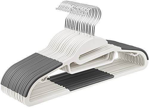 SONGMICS Grucce in Plastica 20 Pezzi, Apertura per Collo Stretto, Antiscivolo e Salvaspazio, Spessore 0,5 cm, Larghezza 41,5 cm, Gancio Girevole a 360°, Bianco e Grigio Scuro CRP041WG02