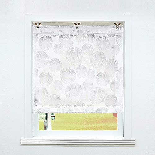 SCHOAL Raffrollo ohne Bohren Raffgardinen Ausbrenner Gardinen Transparent Ösenrollo Weiß Vorhänge mit Ösen 1 Stück BxH 100x130 cm Muster #1