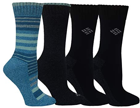 Columbia 4 Pack Moisture Control Crew Socks Calcetines, Azul fiordo/Negro, Talla única (Pack de 4) para Mujer