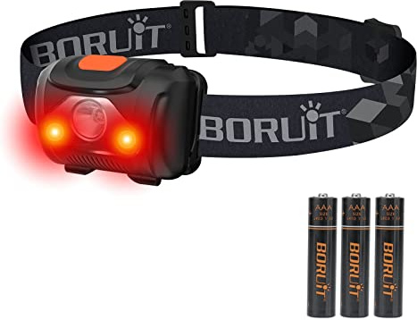 BORUIT H09 LED Head Torch, Head Torch with Red Light Headlamp | Red Light Head Torch IPX4 Waterproof AAA Battery Headtorch for Kids Adult Running Camping Hiking Hunting Fishing Jogging