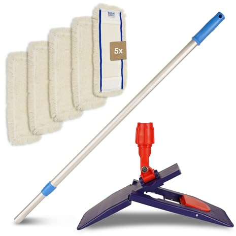 G.I.V. Bodenwischer Set 50cm Klapphalter mit Trittmechanik & Magnetverschluss + Teleskopstiel ausziehbar 88-150cm inkl. 5X Baumwollmopp - Wischer Bodenreinigung - Gebäudereinigung