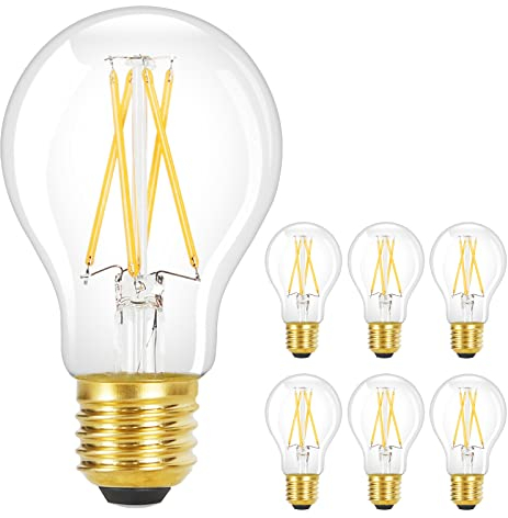 GBLY 6 Stück LED Glühbirne E27 Vintage Lampe - A60 Warmweiss Filament Leuchtmittel Edison Retro Glühlampe 2700K 4W Warmweiß Birne Glas Antike Energiesparlampe für Hotel Haus Café Bar