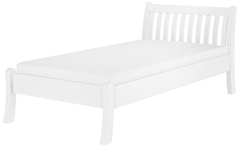 Erst-Holz®Gästebett Einzelbett Echtholzbett 100x200 hohe Sitzkante Kiefer weiß V-60.61W-10Federholzrahmen und Matratze inkl.