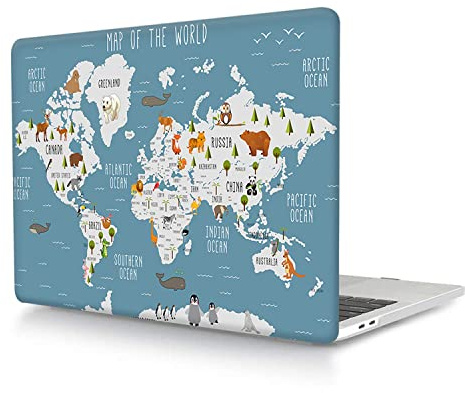 Custodia per Nuovo Macbook Air 13 pollici 2020 2019 2018 Pubblicazione Modello A1932 A2179 A2337 M1 con display Retina e Touch ID, Copertina Rigida in Plastica Protettiva, Mappa del mondo