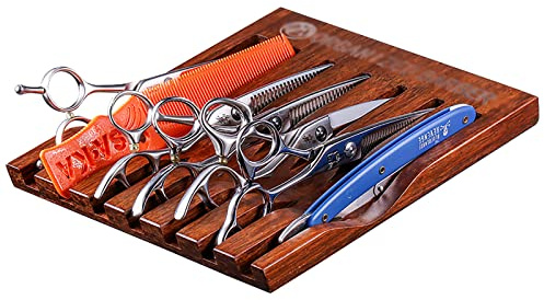 Hairdressing Organizer Tray Stand Tool,7 Card Slots Wooden Scissors Display Rack Pure Manual Comb Desktop Box
