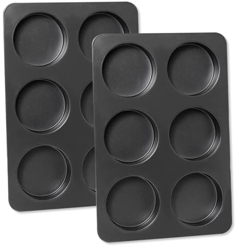 Elesinsoz 2 Pcs English Muffin Pans, 3.6 Inch Non-Stick 6 Cup Straight Side Cupcake Pan, Hamburger Bun Pan for Baking Muffin Egg Sandwich Frittata Cinnamon Roll (Lid NOT Included)
