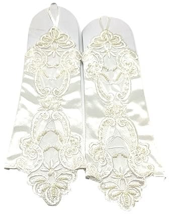 LJRPUPY Hochzeit Braut Spitze Handschuhe Fingerlose Prom Handschuhe Handgelenk Manschette Abendkleid Handschuhe für Frauen Mädchen, Beige, EinheitsgröÃŸe